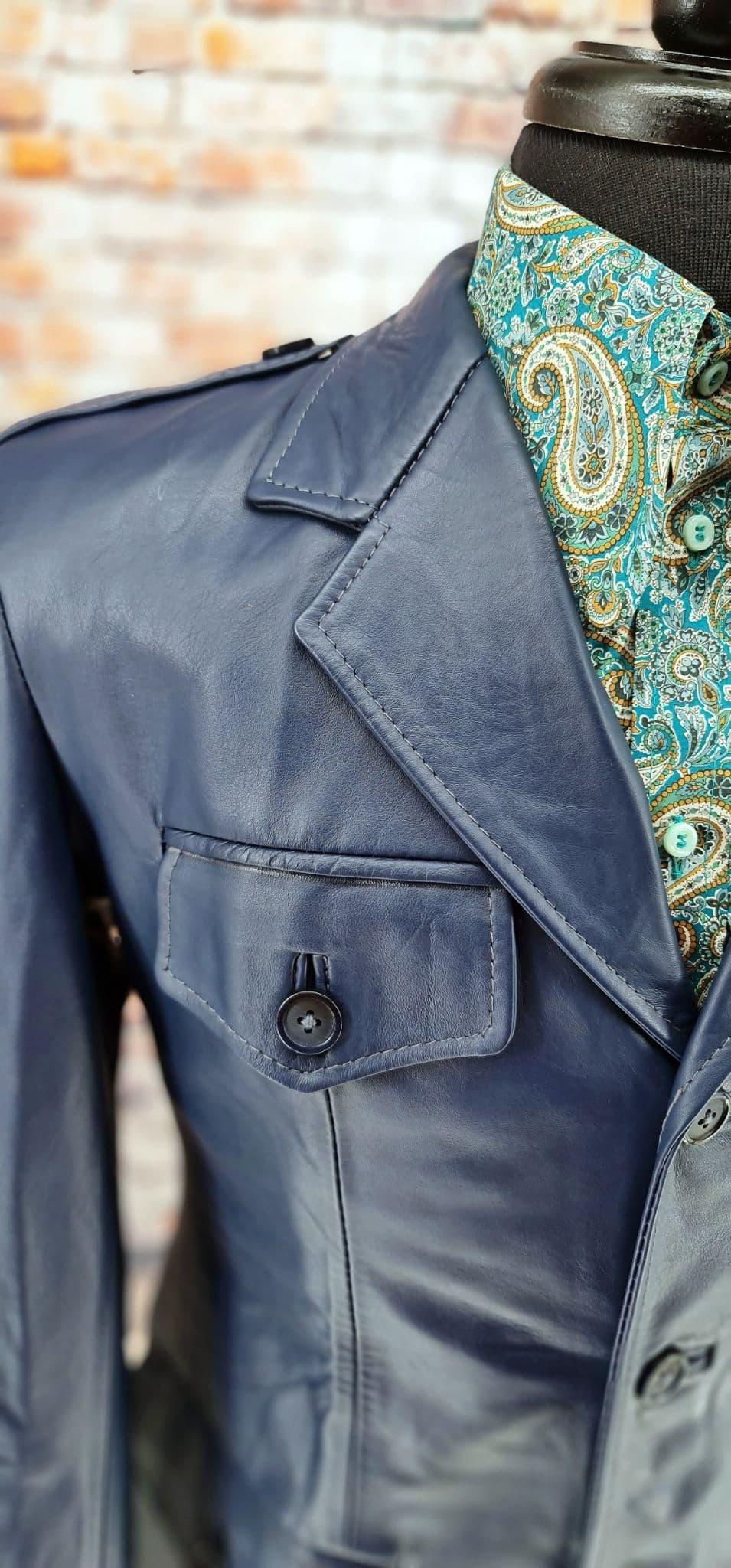 "Bodie" Muted Indigo Leather Safari Jacket