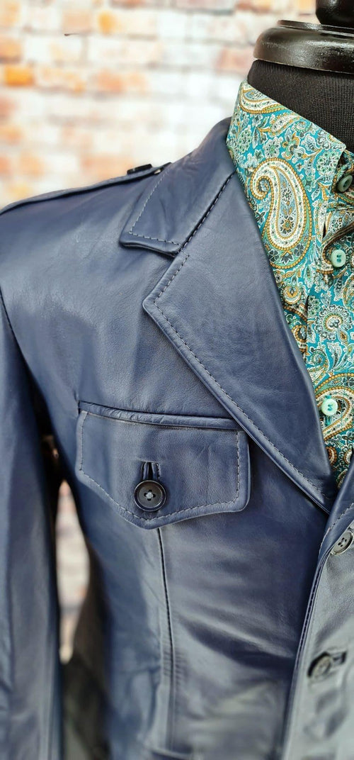 "Bodie" Muted Indigo Leather Safari Jacket