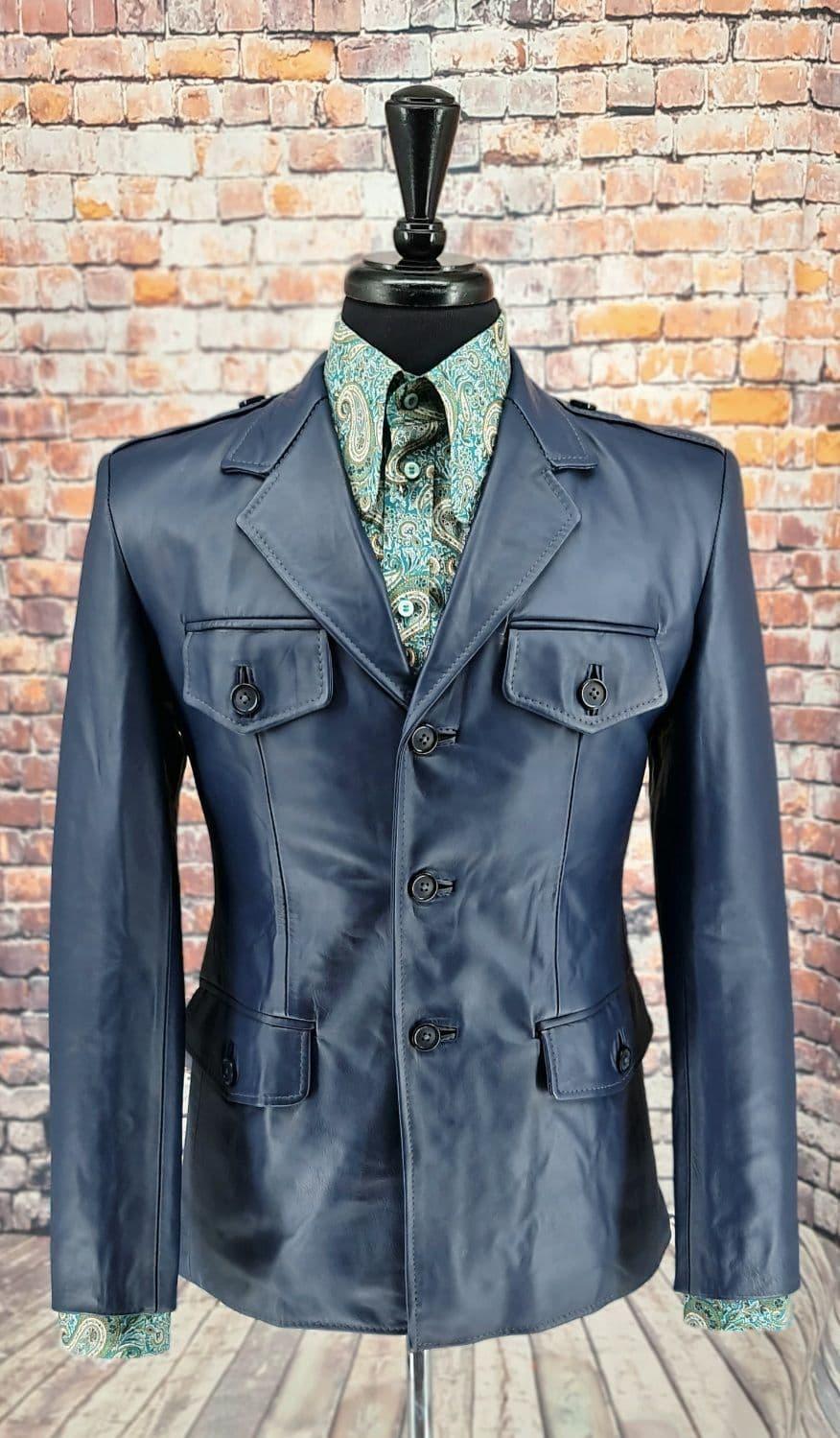 "Bodie" Muted Indigo Leather Safari Jacket