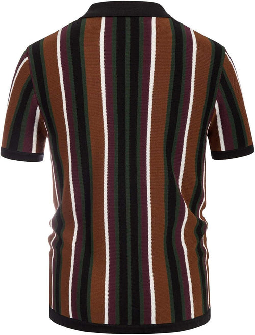 Black Green Cream Brown & Burgundy stripe Button Through Knitwear