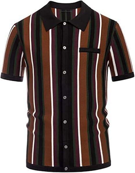 Black Green Cream Brown & Burgundy stripe Button Through Knitwear