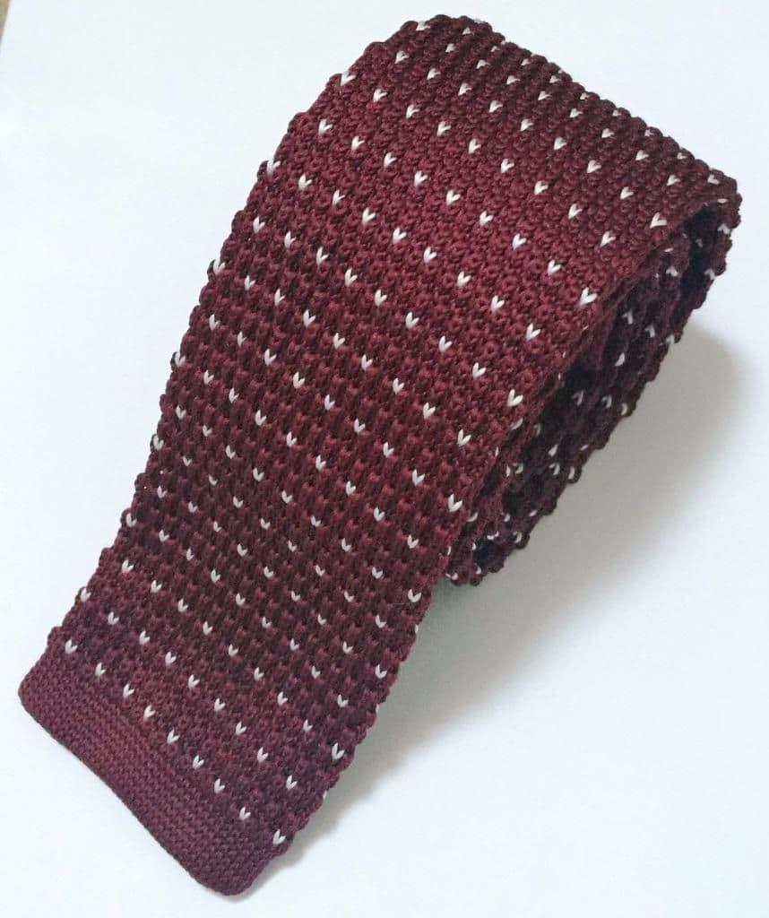 Burgundy With White Flick Knitted Tie Narrow