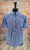 "Buster"  Navy & White Short Sleeve Gingham Shirt