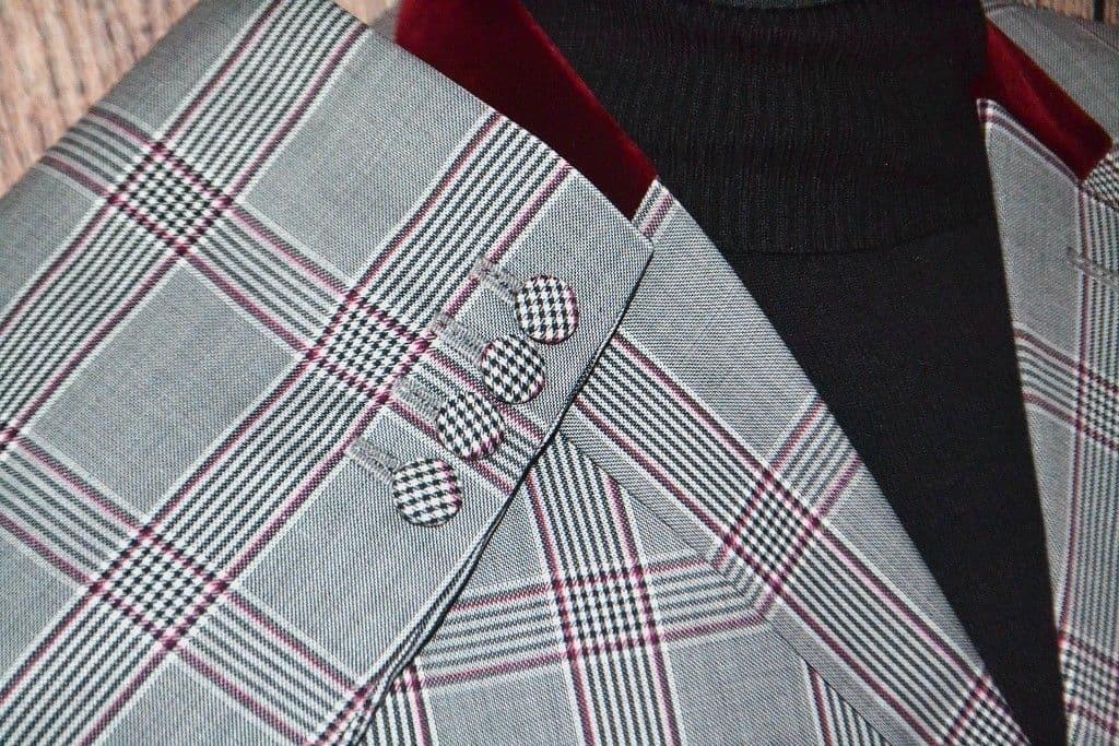 "Connor"Red Cherry Pow Check With Velvet Collar