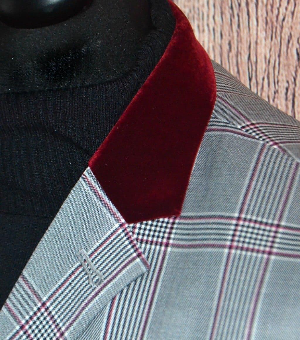 "Connor"Red Cherry Pow Check With Velvet Collar