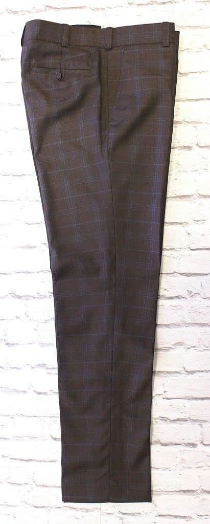 "D Hill" Brown & Duck Blue  Check 3 Button Suit