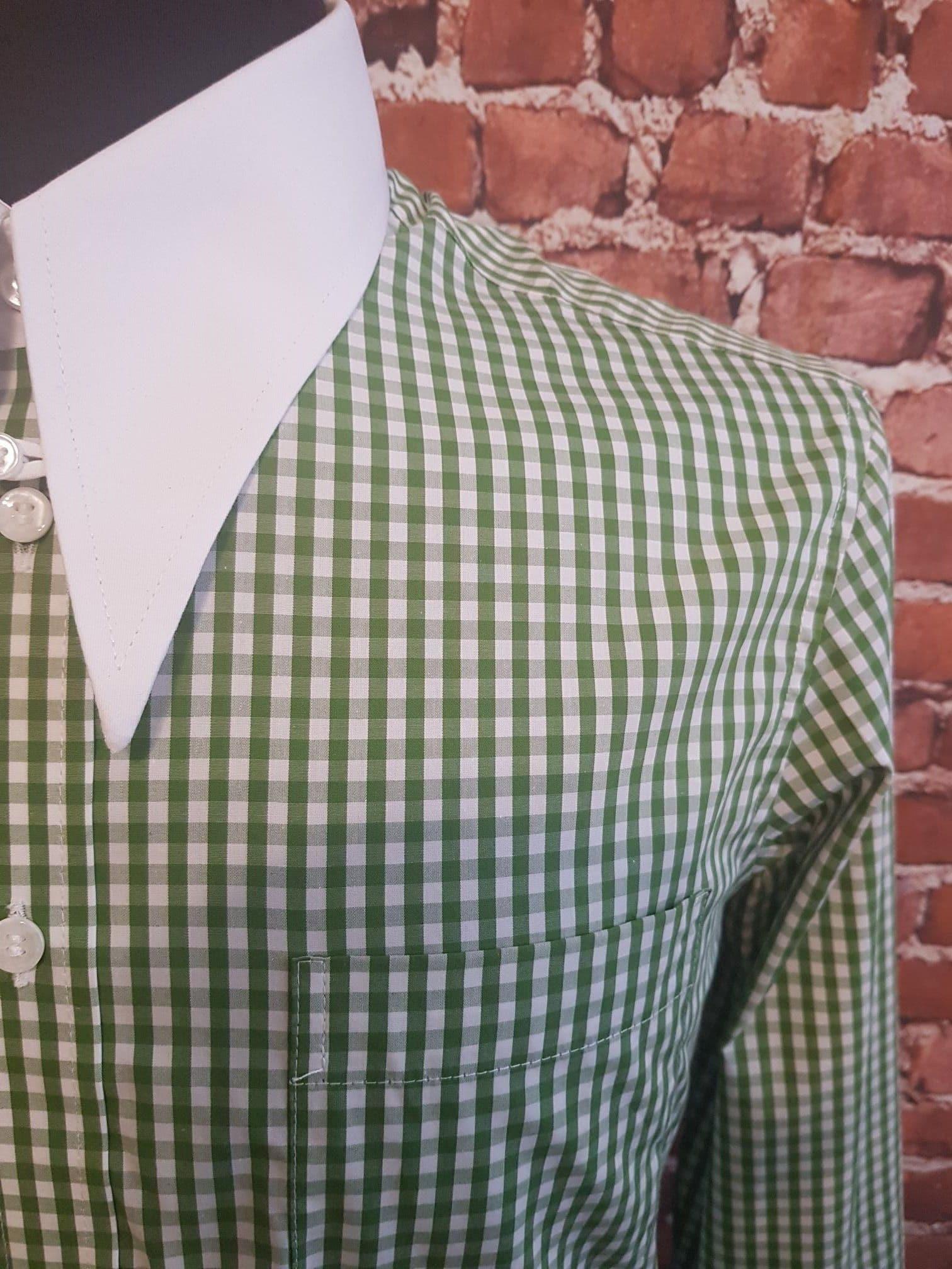 "Deon" Green  Gingham White Spear Point Collar & Cuff Shirt