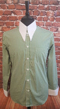 "Deon" Green  Gingham White Spear Point Collar & Cuff Shirt