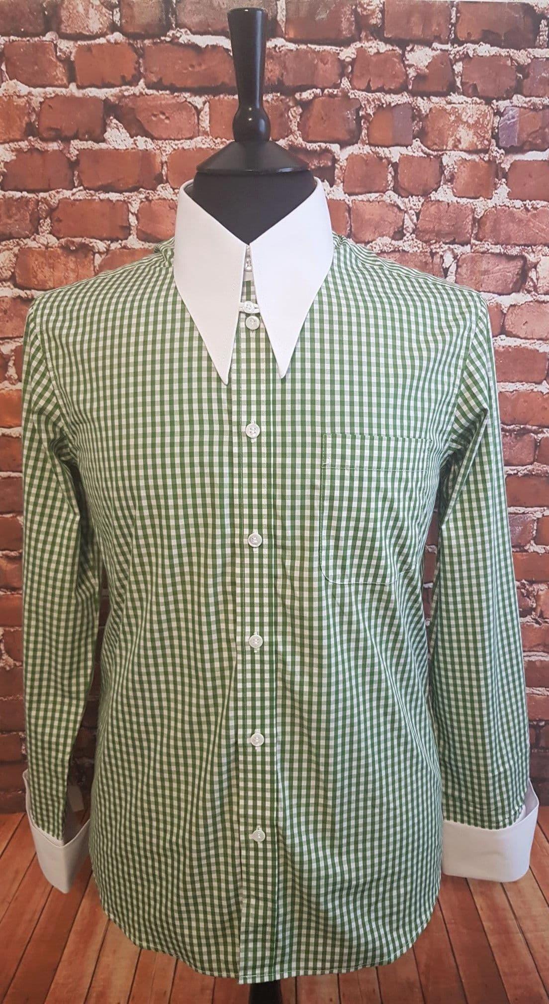 "Deon" Green  Gingham White Spear Point Collar & Cuff Shirt