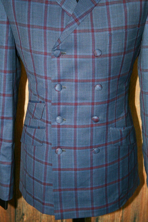 "Durrant" Eight Double Button Blue & Red Check Suit