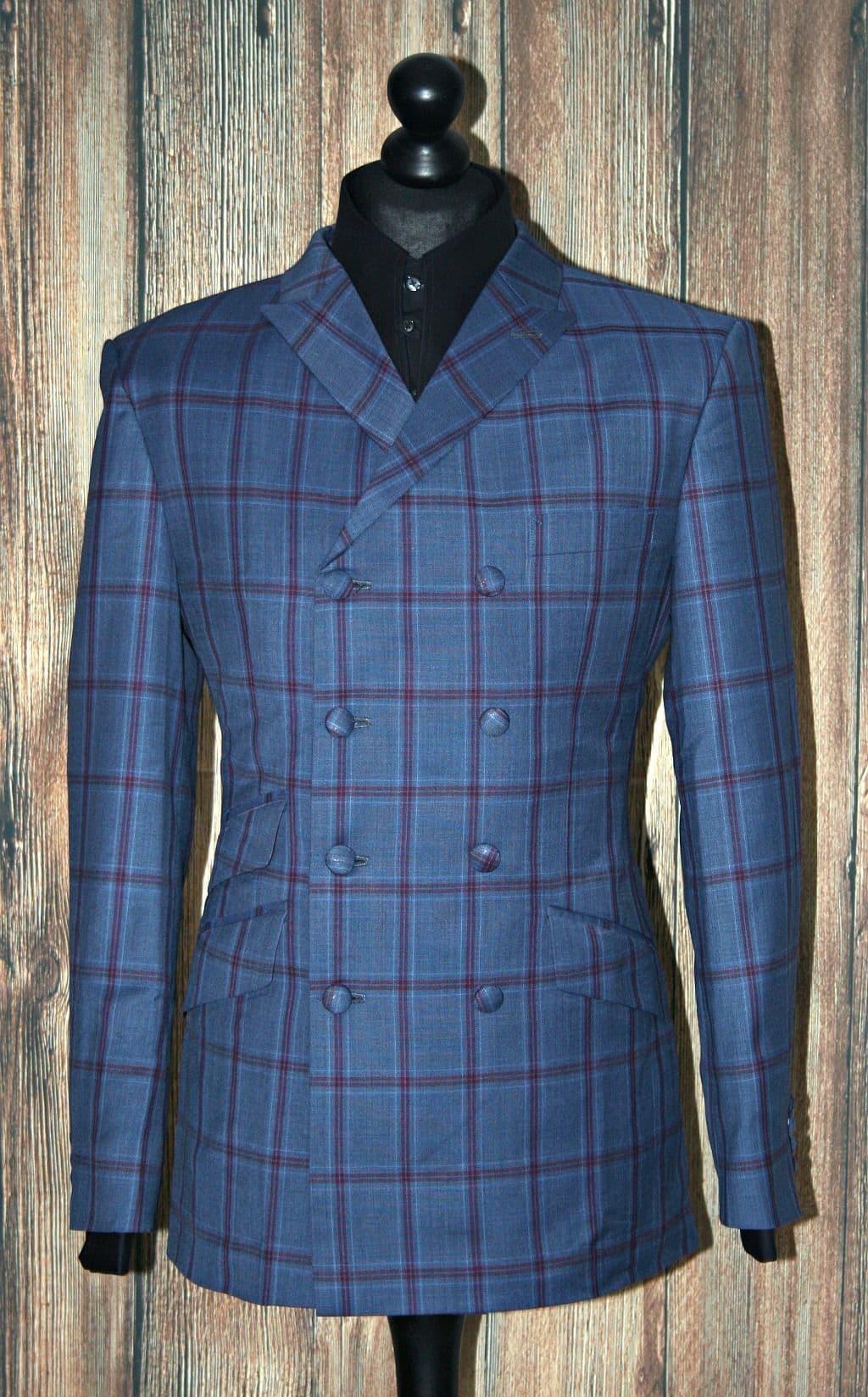 "Durrant" Eight Double Button Blue & Red Check Suit