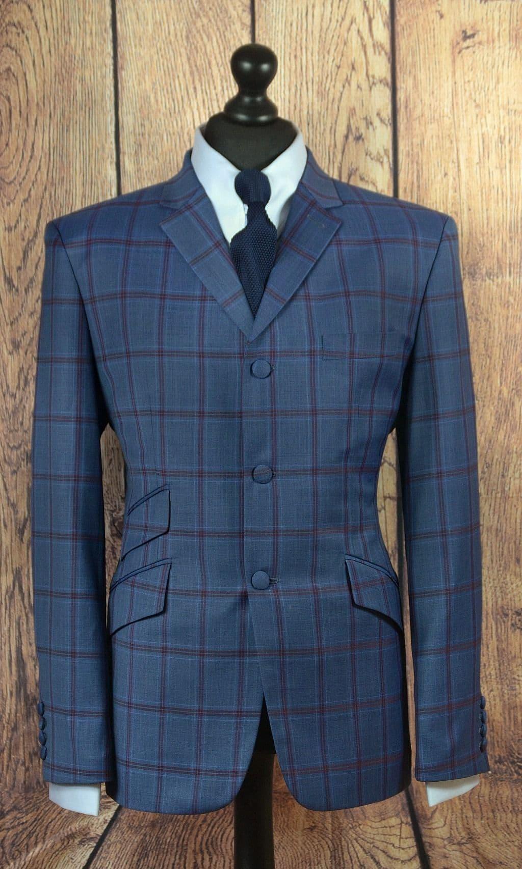 "Edmund" Three Button Blue & Red Check Suit