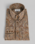 Staith brown paisley shirt with high four-button collar