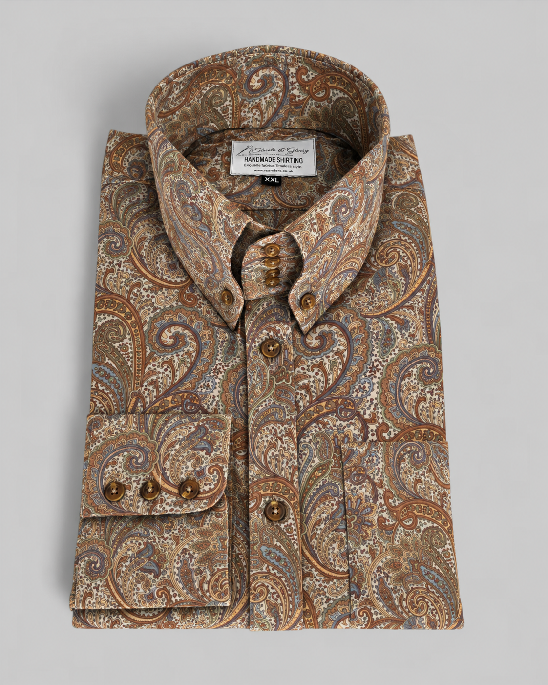 Staith brown paisley shirt with high four-button collar