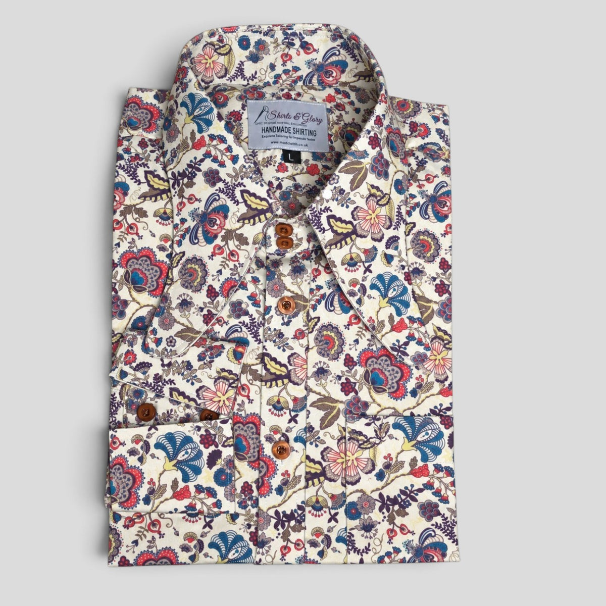 Dorian cream floral Mod shirt with high four-button collar