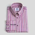 Milo pink, purple and mint multi-stripe shirt folded full front view with Modclothin label visible