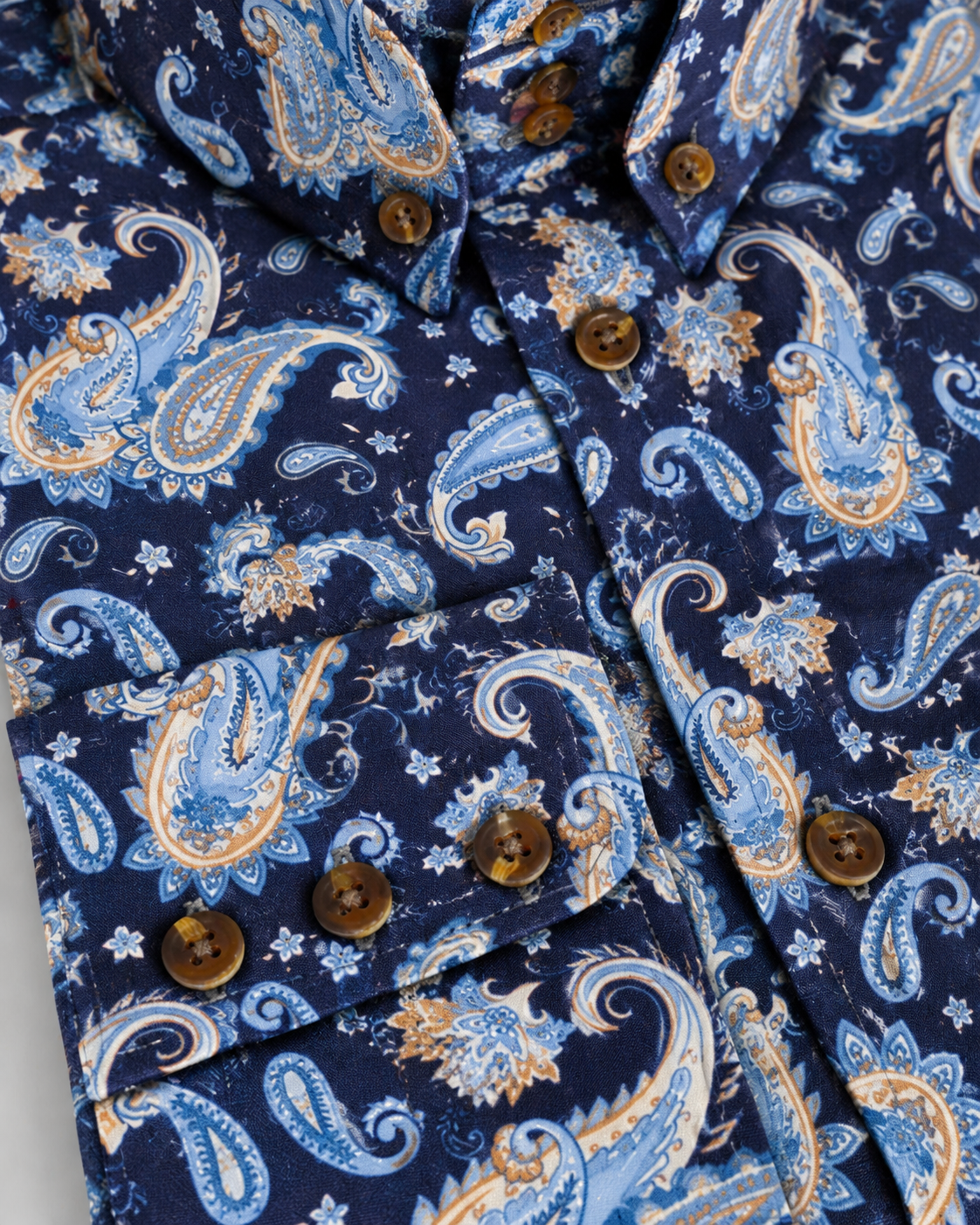 Weaver - Navy Paisley High Four Button Collar Shirt