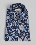 Weaver - Navy Paisley High Four Button Collar Shirt