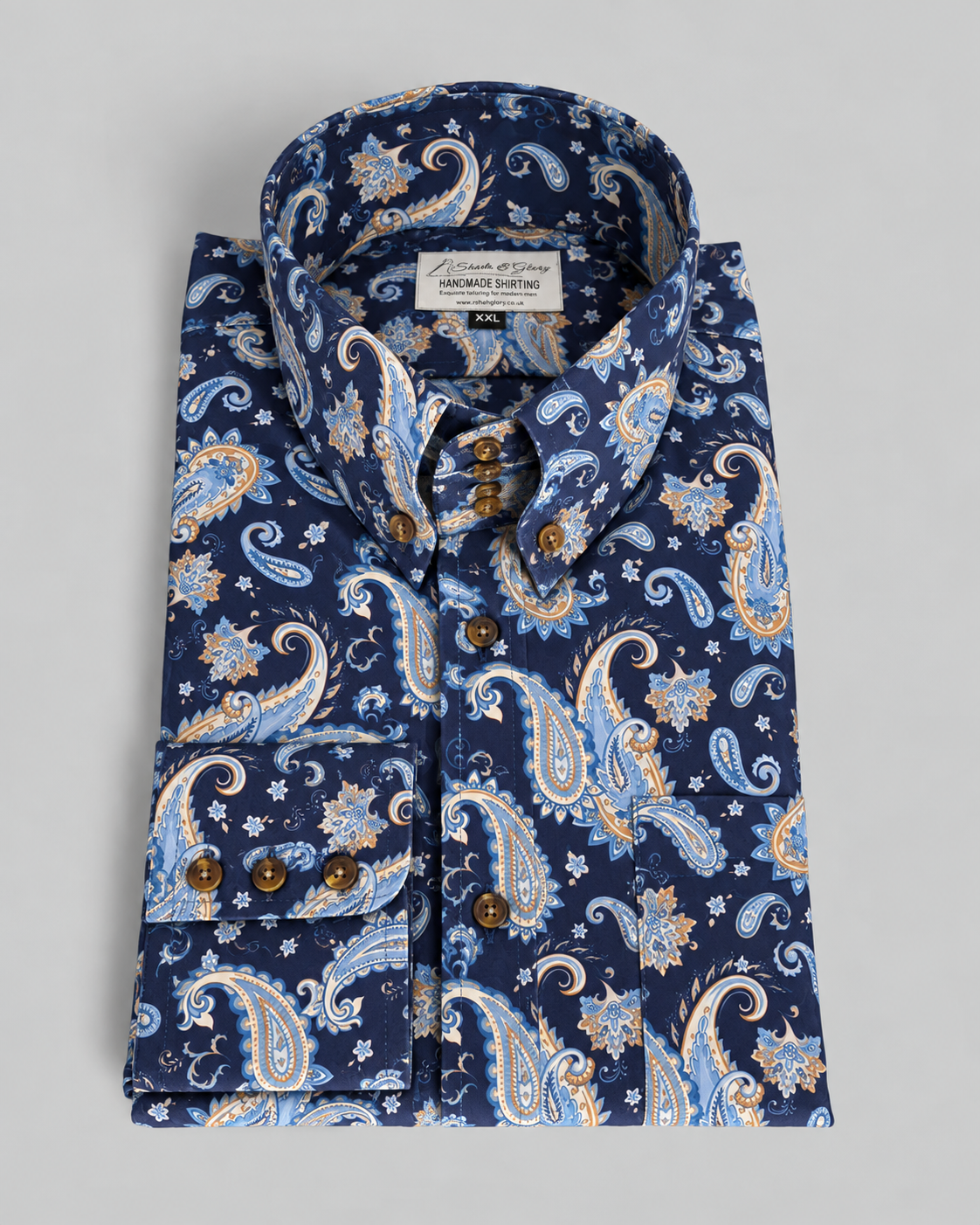 Weaver - Navy Paisley High Four Button Collar Shirt