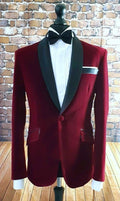 "Heath" Deep Cherry Plush Velvet Dinner Jacket
