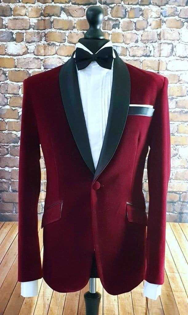 "Heath" Deep Cherry Plush Velvet Dinner Jacket