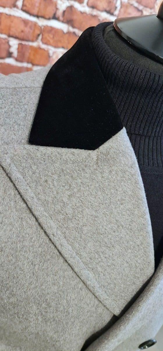 "Hedges" Grey & Black Velvet Collar Overcoat