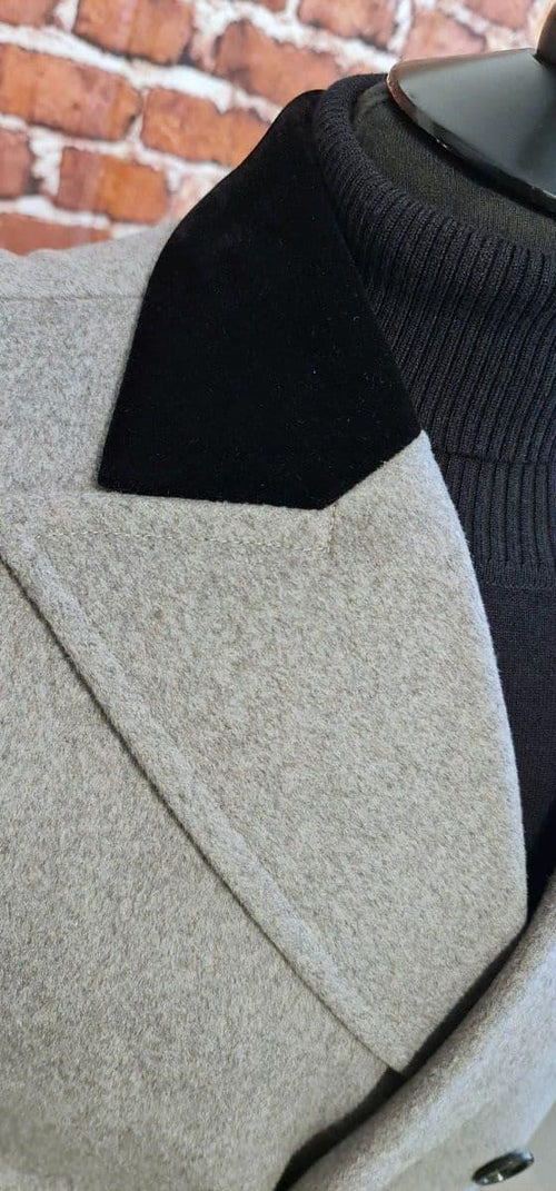 "Hedges" Grey & Black Velvet Collar Overcoat