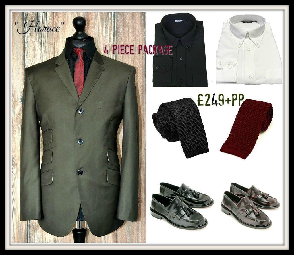 HORACE 3/2 TICKET POCKET SKINHEAD VINTAGE GREEN SUIT PACKAGE