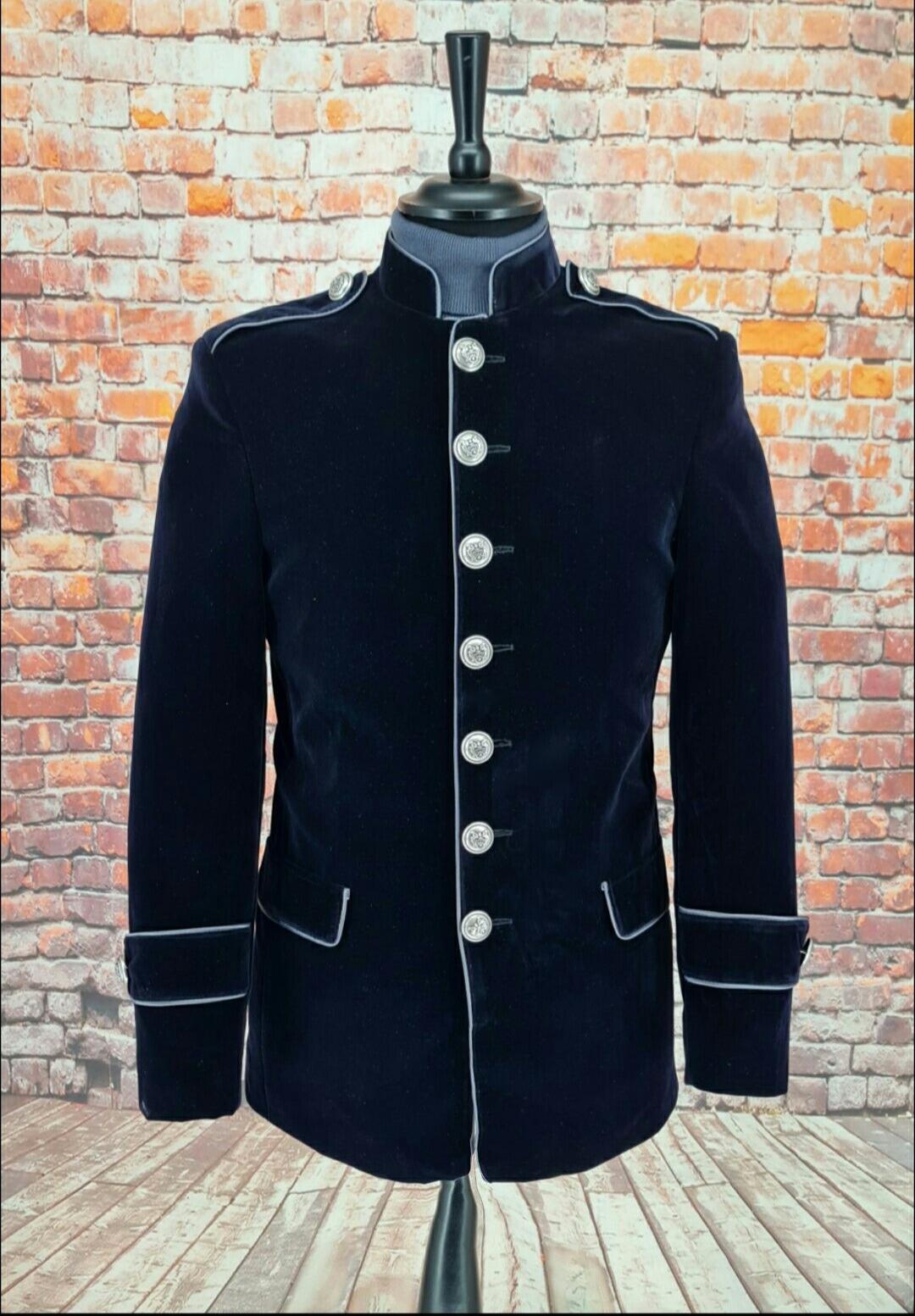 "Wellington" Navy Velvet Military Style Dress Jacket