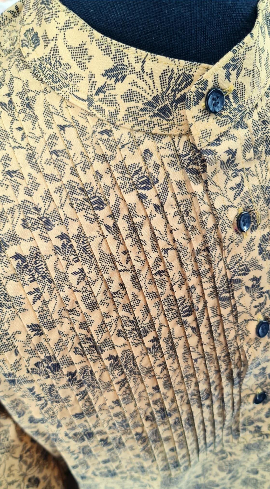 "Jarvis" Kaftan Yellow & Black Flower Shirt Nehru Collar
