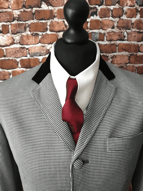 "Jepson" Velvet Collared Dogtooth 3/4 Length Coat