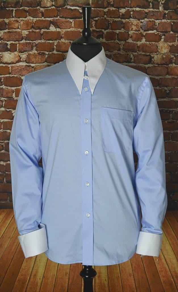 "Joe" Sky Blue  Spear Point White Cuff & Collar Shirt