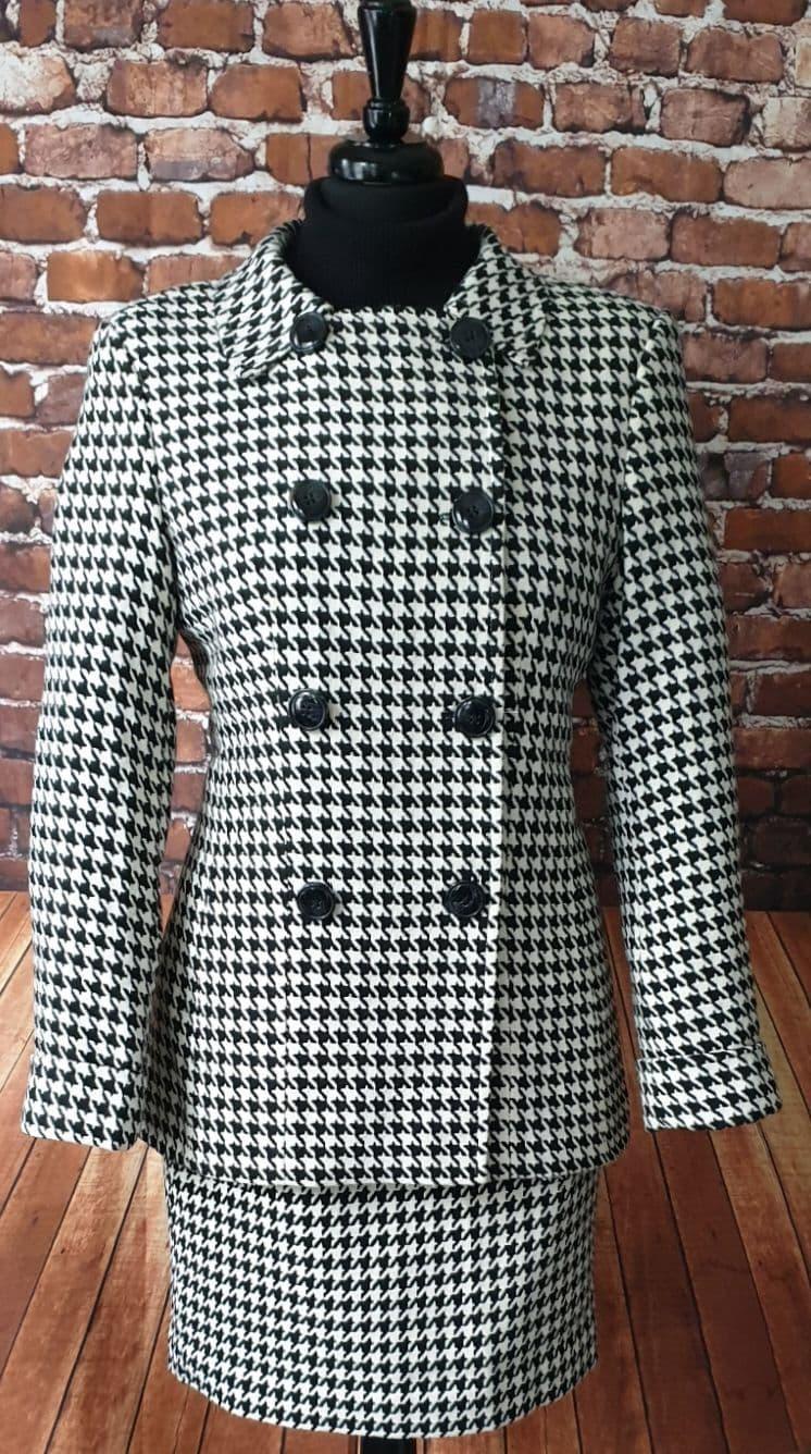 "Katrina" Black & Ivory Dogtooth Double Breasted Suit
