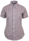 LADIES RELCO BURGUNDY GINGHAM SHORT SLEEVE SHIRT - BurgGING