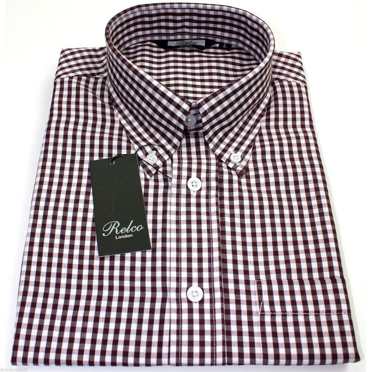 LADIES RELCO BURGUNDY GINGHAM SHORT SLEEVE SHIRT - BurgGING
