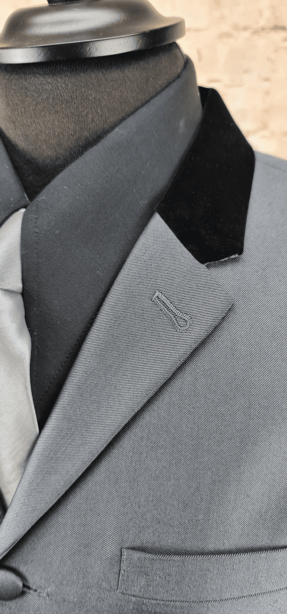 "Lennon" Charcoal Shark skin Tonic Suit With Velvet Collar