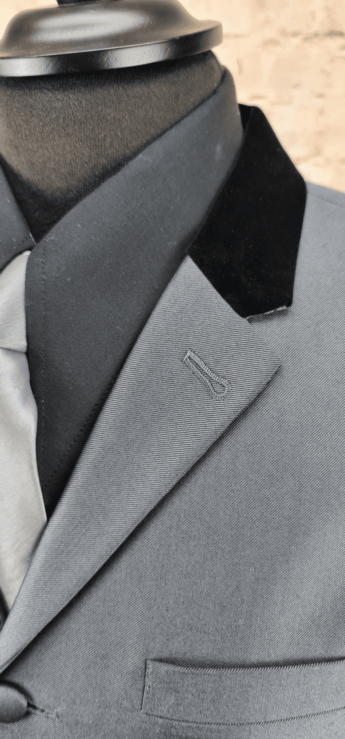 "Lennon" Charcoal Shark skin Tonic Suit With Velvet Collar