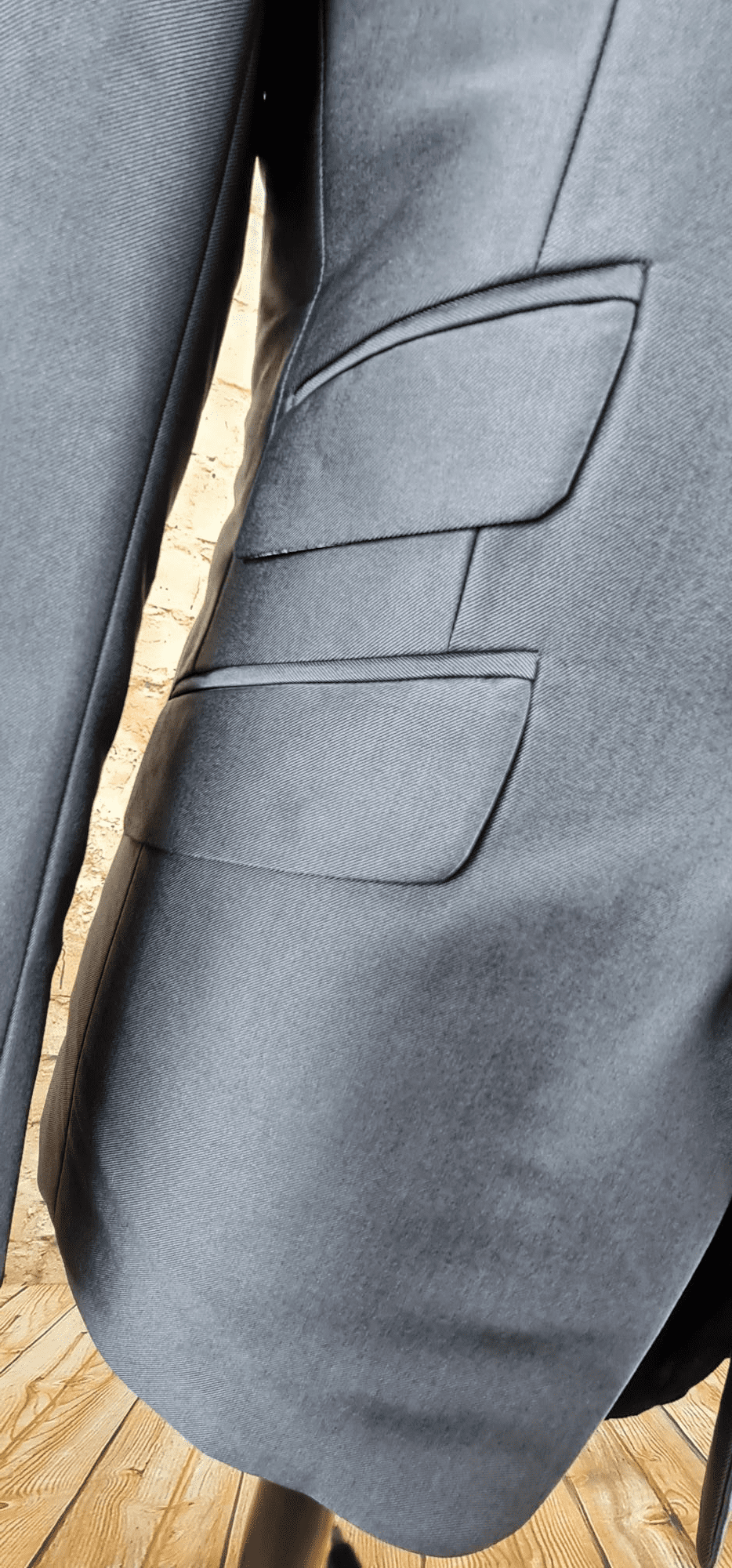 "Lennon" Charcoal Shark skin Tonic Suit With Velvet Collar