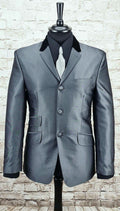 "Lennon" Charcoal Shark skin Tonic Suit With Velvet Collar