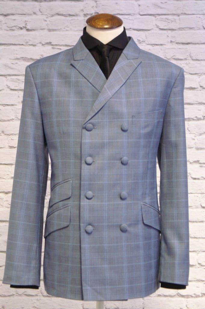"Lewis" Sky Blue Check 8 Button Double Breasted Suit