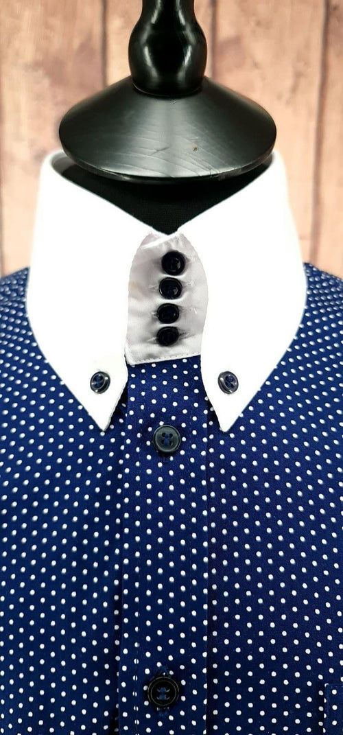 "Lucian" Navy & White Polka Dot Shirt