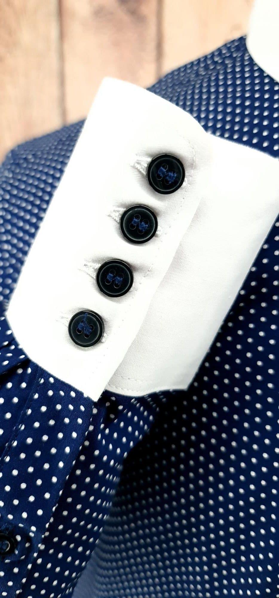 "Lucian" Navy & White Polka Dot Shirt