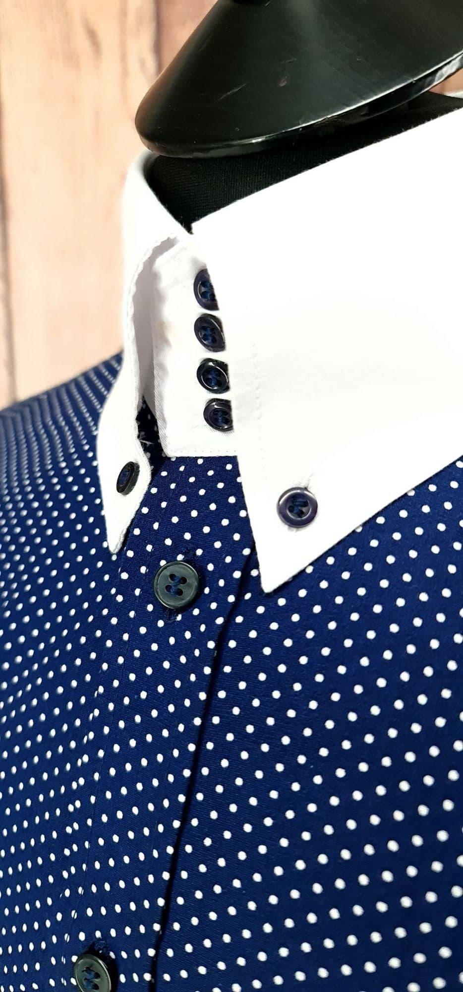 "Lucian" Navy & White Polka Dot Shirt