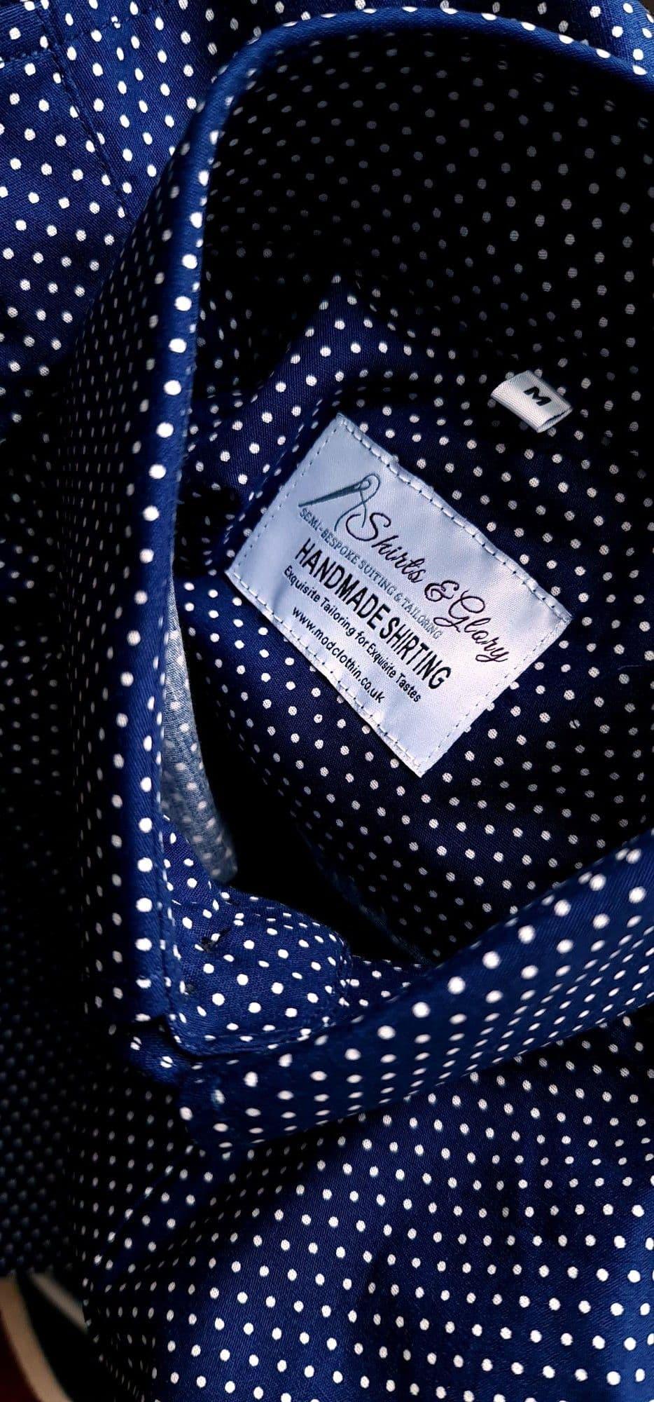 "Lucian" Navy & White Polka Dot Shirt