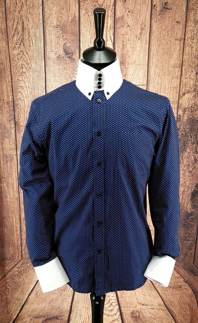 "Lucian" Navy & White Polka Dot Shirt