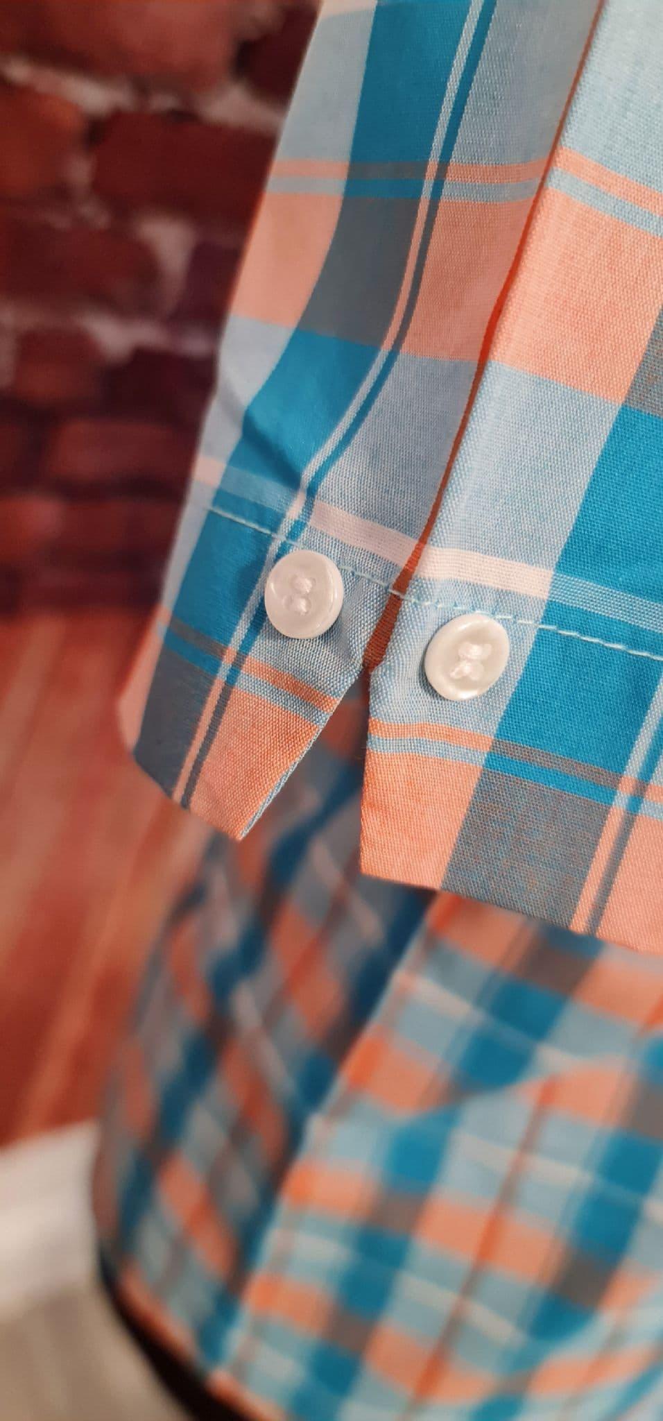 "Marlon" Turquiose &  Salmon Large Check Short Sleeve Shirt