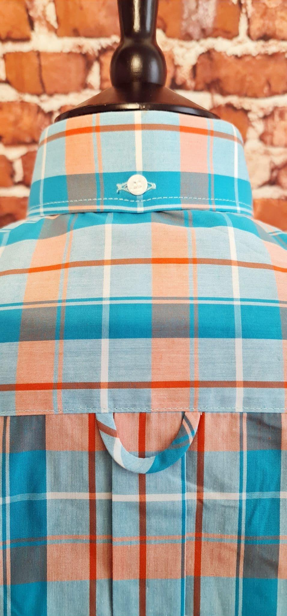 "Marlon" Turquiose &  Salmon Large Check Short Sleeve Shirt