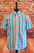 "Marlon" Turquiose &  Salmon Large Check Short Sleeve Shirt