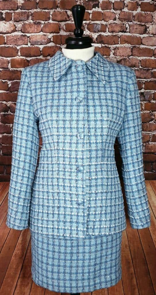 "Mary" Blue & White Check 5 Button Suit