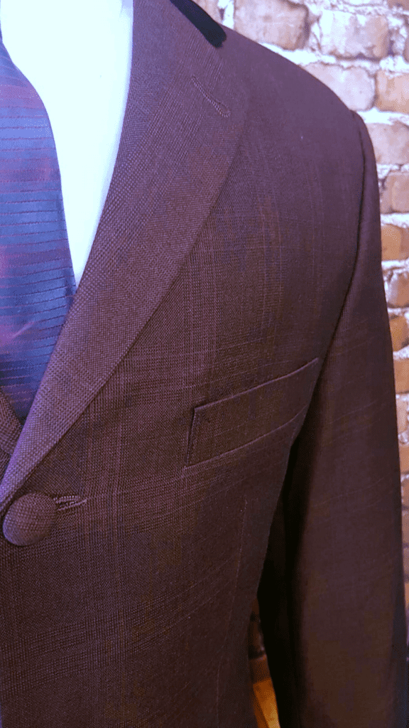 "Matt" Deep Red & Black Check 3 Button Suit With Velvet Collar